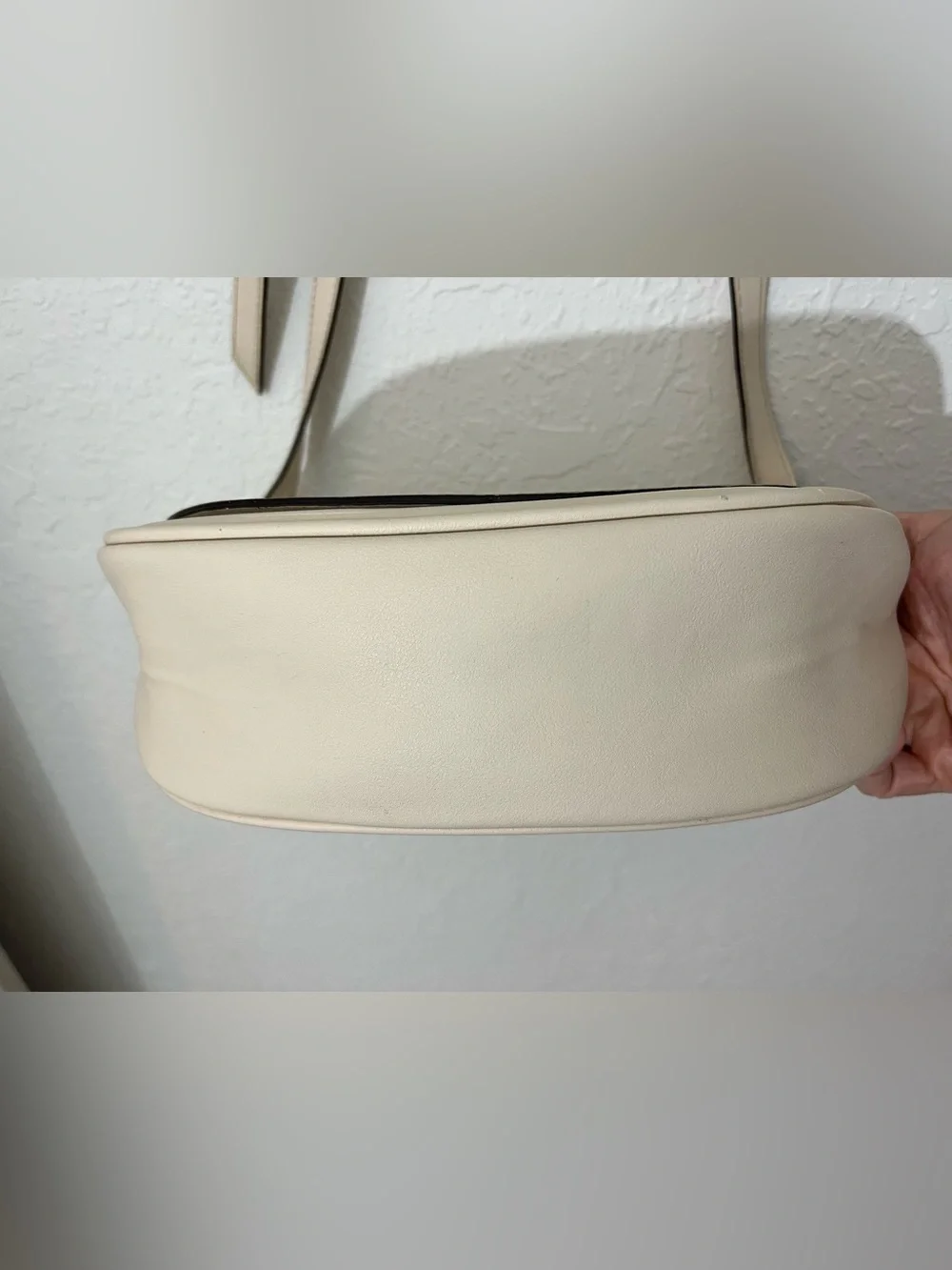 Angela Roi Ivory Vegan Leather Saddle Crossbody Bag Adjustable Strap